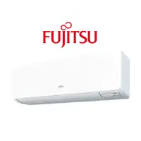 The Fujitsu logo above a wall mounted AC